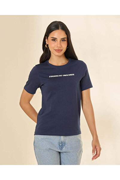 REDTAG Women Navy Printed T-Shirt