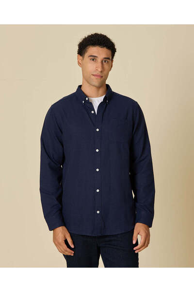 REDTAG Men Navy Pocket Oxford Shirt