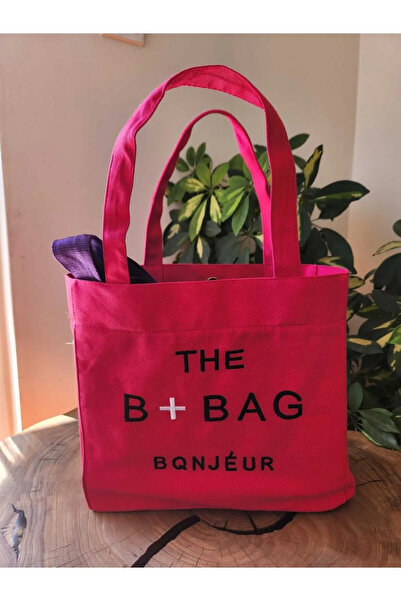 BQNJUER حقيبة كتف من القماش الوردي بحزام طويل من B+Bag