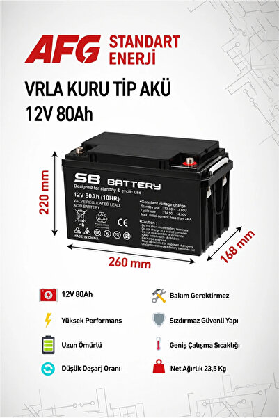 SB BATTERY 12V 80AH BAKIMSIZ KURU AKÜ