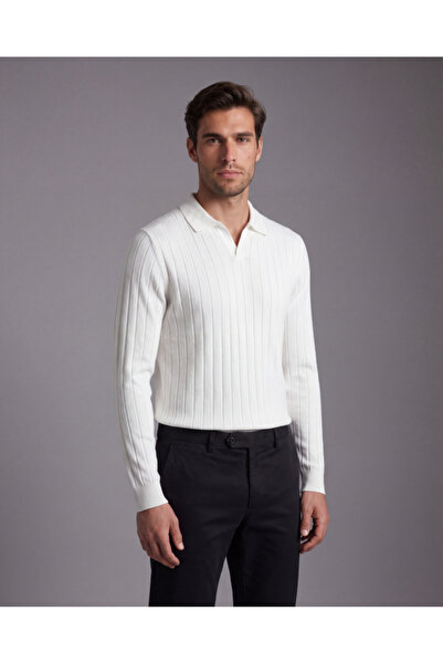 Aymood Men's shirt collar line patterned knitwear