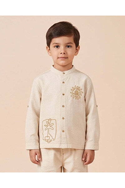 REDTAG Boys Ivory Embroidered Long Sleeve Shirt