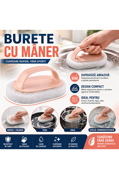 SMARTECH Burete de curatat cu maner, Suprafata dura, Roz