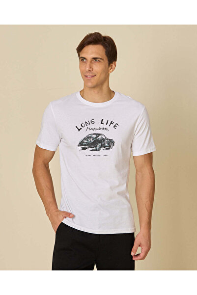 REDTAG Men White Printed T-Shirt