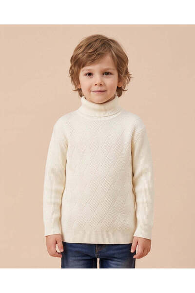 REDTAG Boys White Jacquard Knitted Sweater