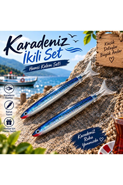Genel Markalar 2’li Hamsi Kalem Seti Parlak Balık Tasarımlı Eğlenceli Karaden...