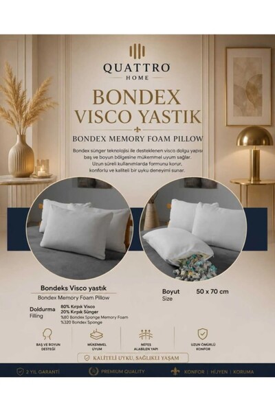 QUATTRO HOME Bondex Visco Yastık 50x70 cm Memory Foam Kırpık Visco Yastık Baş...
