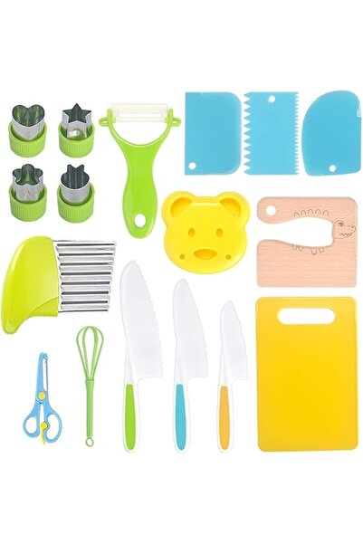 EXCEFORE Wooden Kids Kitchen Knife, 17 Pieces Kids Knife Montessori Toy Set, ...