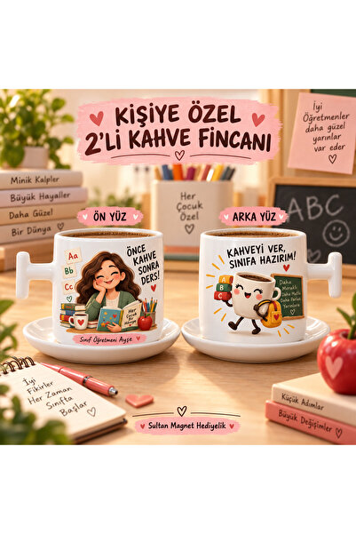 Sultan magnet hediyelik Kişiye Özel İsimli 2’li Kahve Fincanı Seti Öğretmenle...