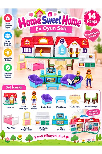 BYCEGU 14 Parça Açılabilir 2 Katlı Oyuncak Ev Seti – Figürlü, Mobilyalı ve Ak...