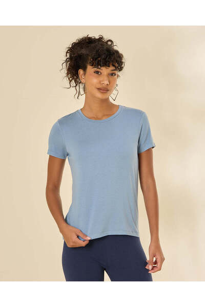 REDTAG Women Blue Basic Crew Neck T Shirt