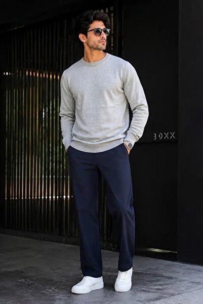 DAMGA JEANS سترة تريكو رجالية سميكة باللون الرمادي الأساسي للاستخدام اليومي