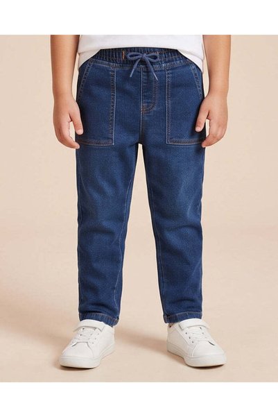 REDTAG Boys Dark Wash Knitted Pull-On Jeans