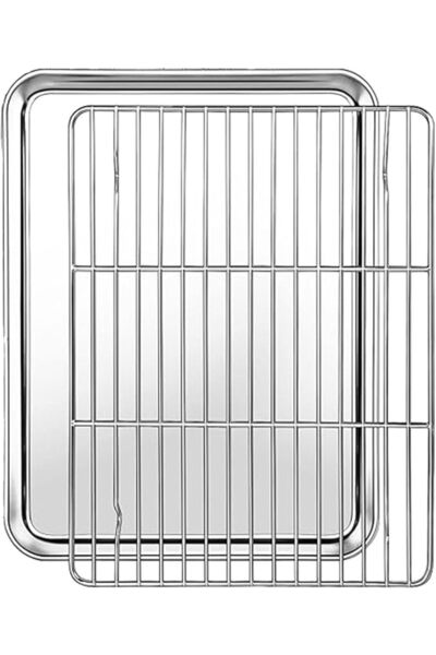 Generic 12.4inch x 9.7inch Small Toaster Oven Pan with Grid Rack Set, Stainle...