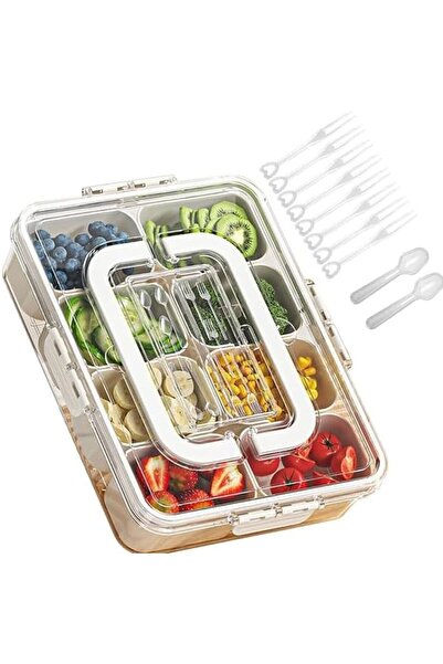 Tazweeq Snack Box Container, Divided Serving Tray with Lid and Handle, 8 Comp...