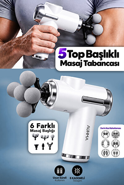 auhma 6 Başlıklı Masaj Tabancası - Sporcu Egzersiz Titreşimli Omuz Bacak Bald...
