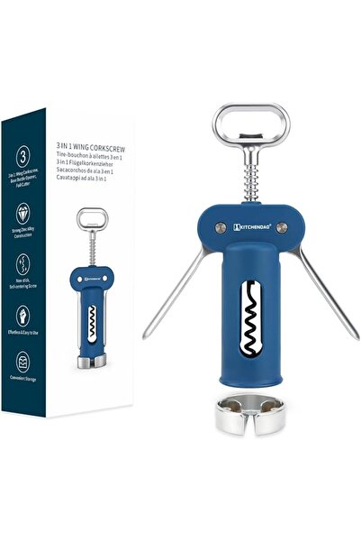 KITCHENDAO 3 in 1 Wing Corkscrew Wine Bottle Opener with Foil Cutter, Built-i...