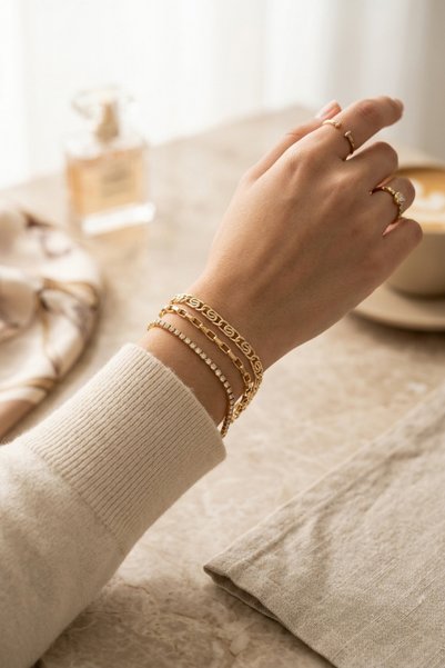 monalisatoka Kadın Gold Bileklik Seti 3'lü Zirkon Taşlı Bileklik Seti