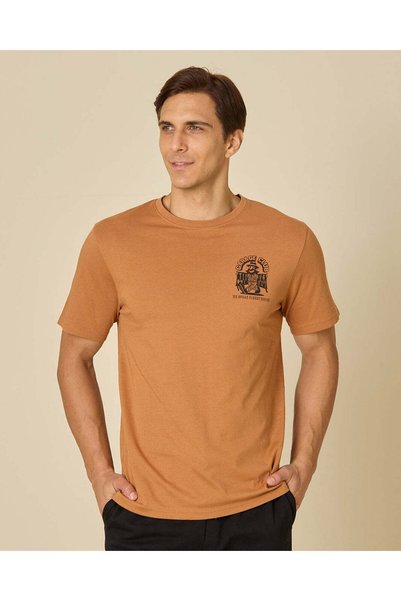 REDTAG Men Orange Printed T-Shirt