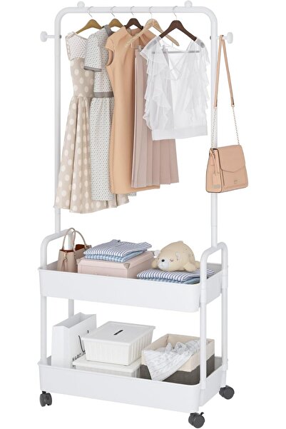 GENERAL 2-in 1 Garment Rack,Clothing Rack with 2 Tier Metal Basket,Freestandi...