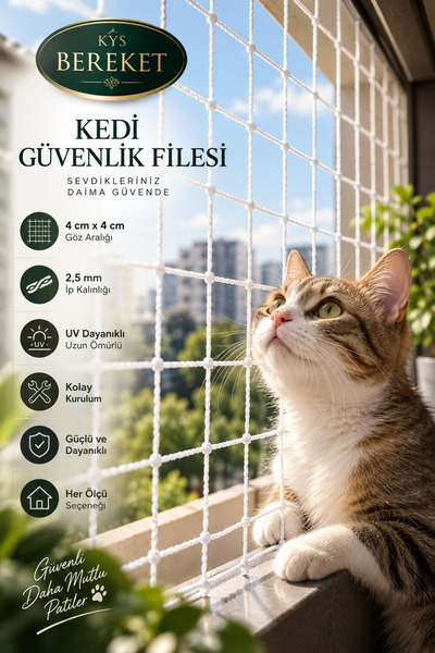 KYS BEREKET KEDİ FİLESİ BALKON KEDİ GÜVENLİK FİLESİ PREİMİUM FİLE 2,5 MM KALI...