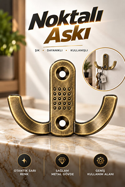 NZB (1 Adet) Noktalı Askı Otantik Sarı Metal Duvar Askılık Dolap Mobilya Vestiyer Dekoratif Askı