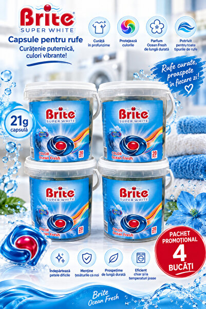 Brite Συσκευασία 4x 20 καψουλών γενικής χρήσης απορρυπαντικού, 21γρ ανά κάψουλα