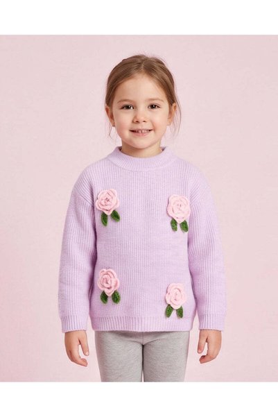 REDTAG Girls Lilac Pullover With 3D Bow Detail