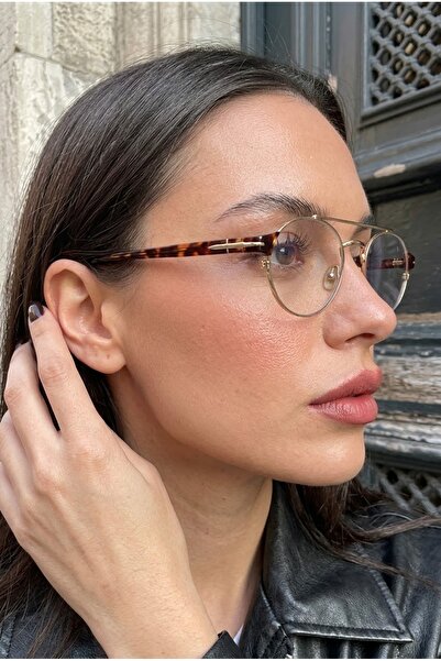 Chunky Frame Berina Unisex Elips Gold Leopar Çerçeveli Ultra Hafif Mavi Işık Filtreli Blue Block Gözlüğü