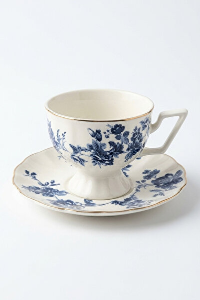 Sevinse Home Azura Blue Floral 2-Person Porcelain Coffee Cup Set – 100 Cc