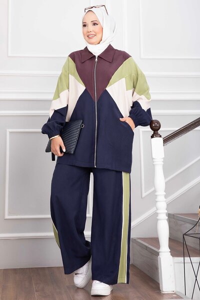 EBRUTESETTÜR Zippered Sports Jacket and Pants Double Set Navy Blue