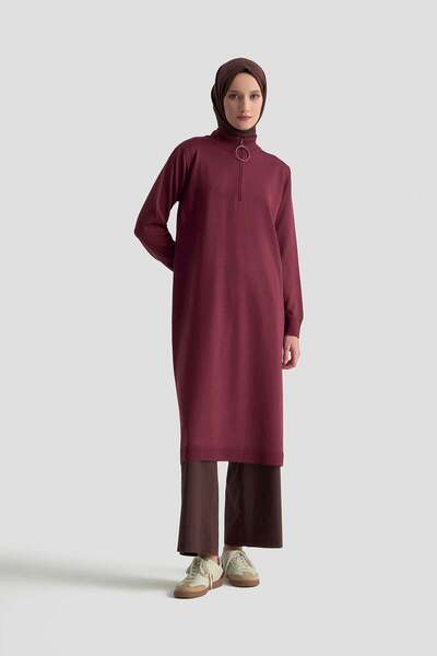 Armine Zipper Detailed Knitwear Tunic Claret Red