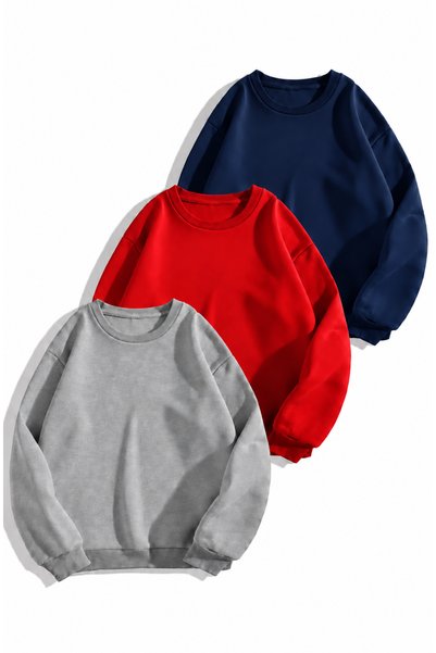 Karatopak 3-Pack Two Threaded Cowl Neck Oversize Unisex Sweatshirt