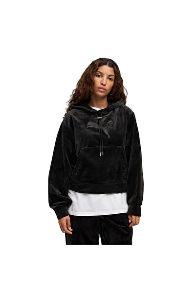 Puma Essentials Elevated Velour Kadın Siyah Günlük Stil Sweatshirt 69402001