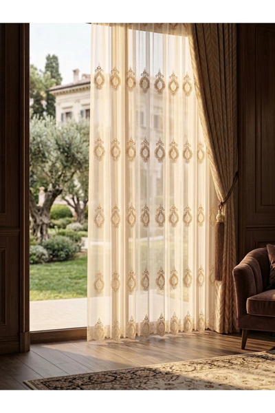 NİVEMESHOME ستارة تول مطوية ذهبية اللون طراز SARDES 703 مقاس 1/3