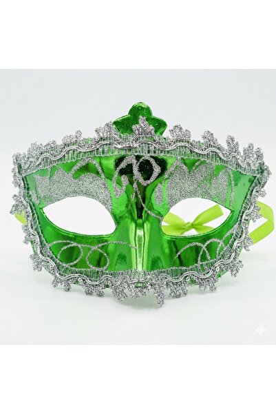 CYTHERIA Shiny Green Colored Mask with Embossed Silver Decorations Designed f...