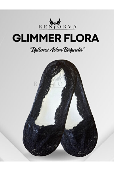 RENORVA Glimmer Flora - Şık Dantel Detaylı, Görünmez Babet ve Loafer Çorabı