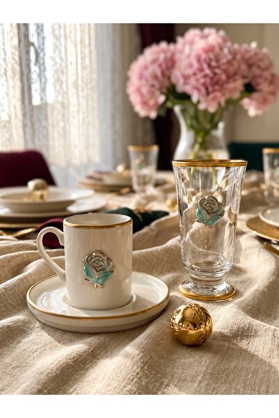 REGNA HOME Fine Living طقم فناجين قهوة روزز مينت 6 قطع مع أكواب مزخرفة لشخصين