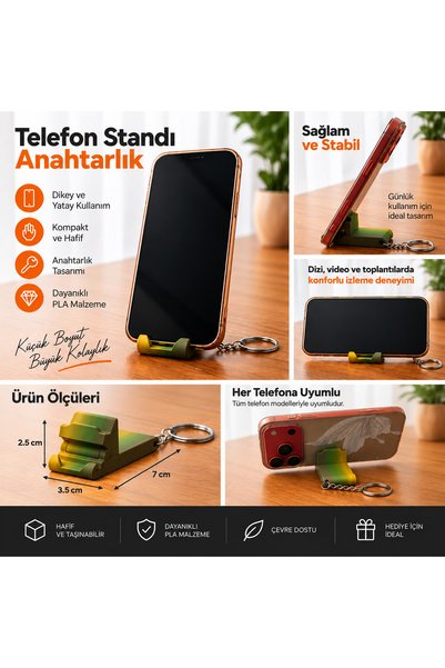 Katlanabilir Telefon Standı Anahtarlık (Gökkuşağı rengi)