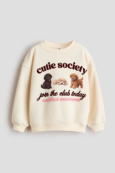 H&M Motif Detaylı ve İçi Tüylü Sweatshirt