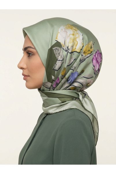 Generic Brand Floral Patterned Khaki Green Women's Scarf