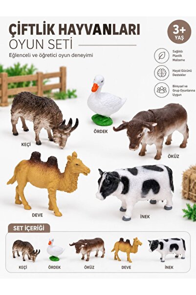 BYCEGU 5 Parça Çiftlik Hayvanları Figür Seti – İnek, Öküz, Keçi, Deve ve Örde...