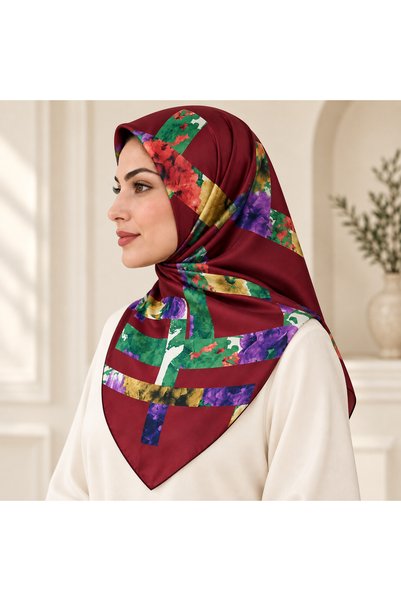 Generic Brand Geometric Block Patterned Multi-Colored Burgundy Women's Square...