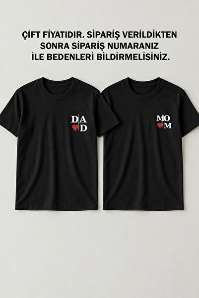 MODA Mom Dad Printed Gender Reveal Party Mom Dad Combination Black T-Shirt T-...