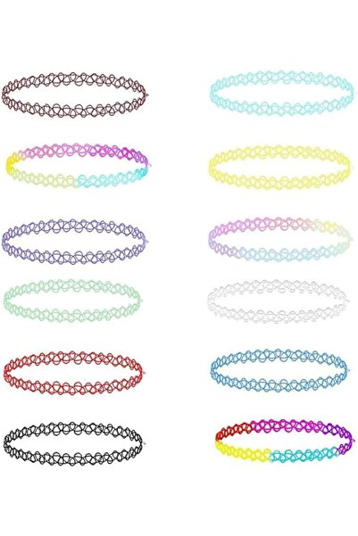 LOVE LOVEQI 90s Tattoo Choker Necklace Set, 12pcs Elastic Stretchable Neon Ch...
