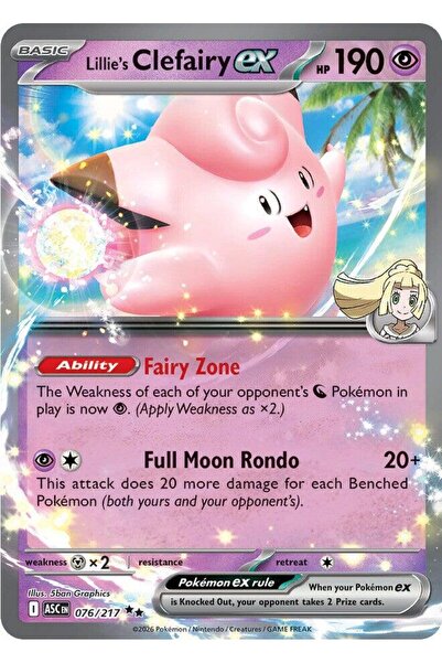 Pokemon Lillie's Clefairy Ex # 76 Ascended Heroes Original Card