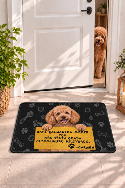 ZNG design home Poodle Köpek Temalı Kişiye Özel Kapı Önü Paspası Dijital Bask...
