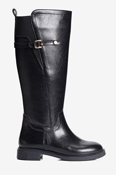 Mubiano Women's Boots with Rubber Detail and Zipper, Gold Buckle, Blair Black