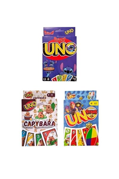 Oyunsal Capybara Uno + Brawlstars Uno + Stitch Uno Game Cards Set of 3
