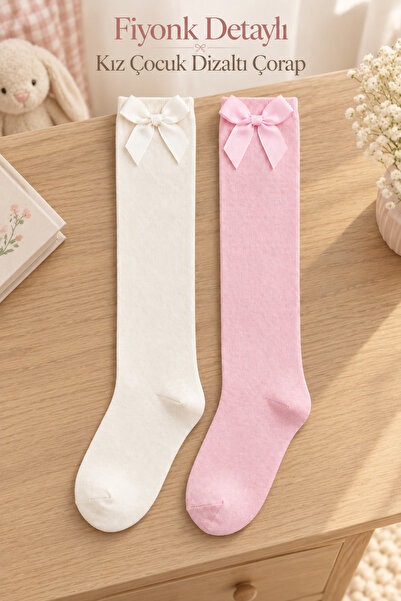 Belyy Socks Fiyonk Detaylı Kız Çocuk Dizaltı Çorap
